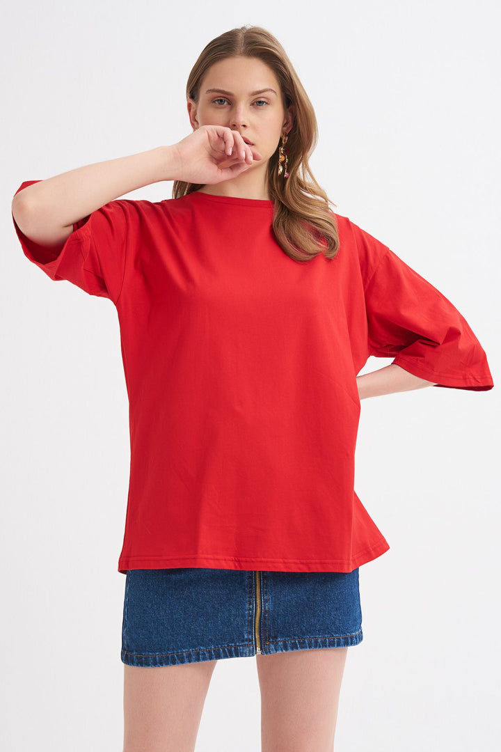 Truvakar Kol Basic Oversize Tişört Kırmızı