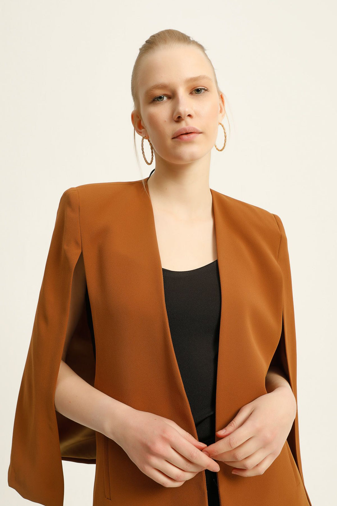Cloak Sleeve Blazer Jacket Brown
