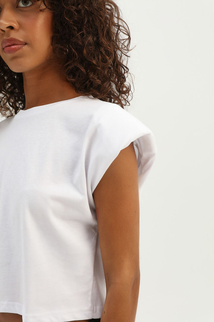 Vatkalı Basic Crop Tişört Beyaz