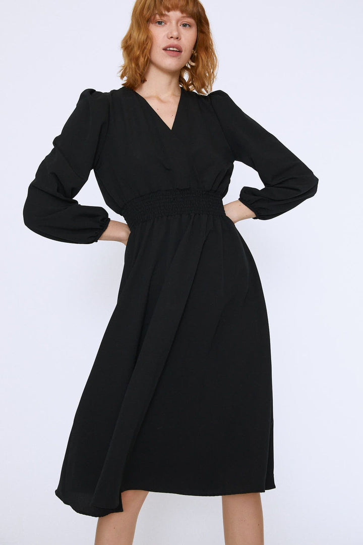 Waist Gipple Double Breasted Dress Black