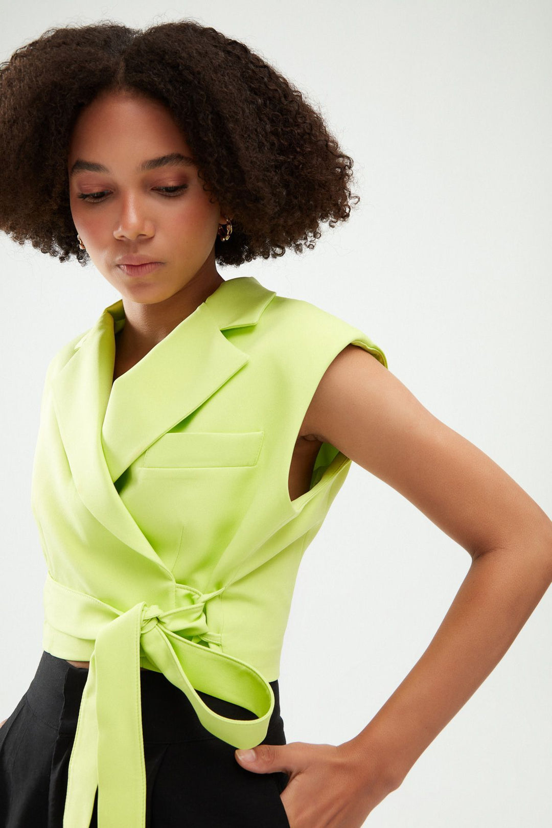 Tie Detailed Crop Vest Light Green