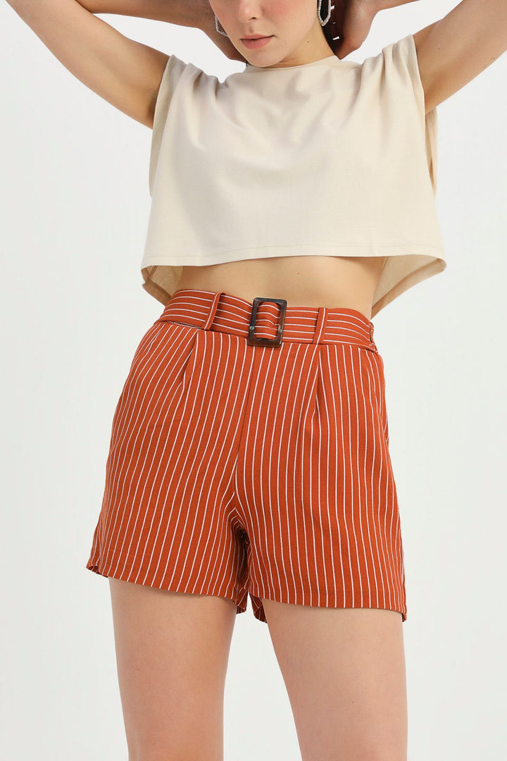 Striped Belt Shorts Tile