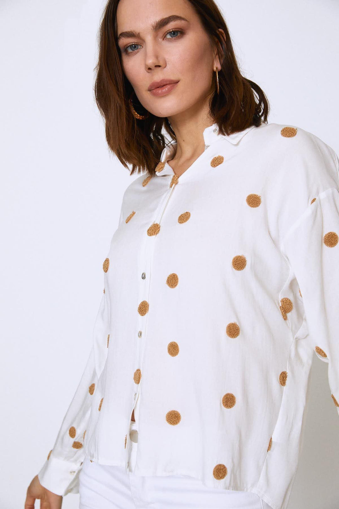 Polka Dot Shirt Camel