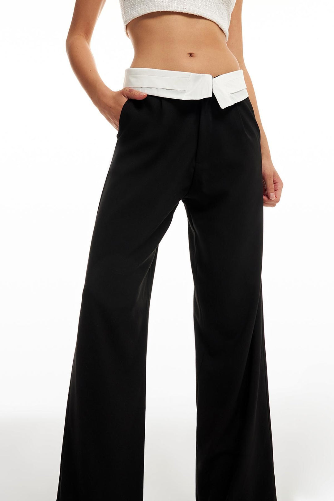 Belt Detailed Fabric Trousers Black