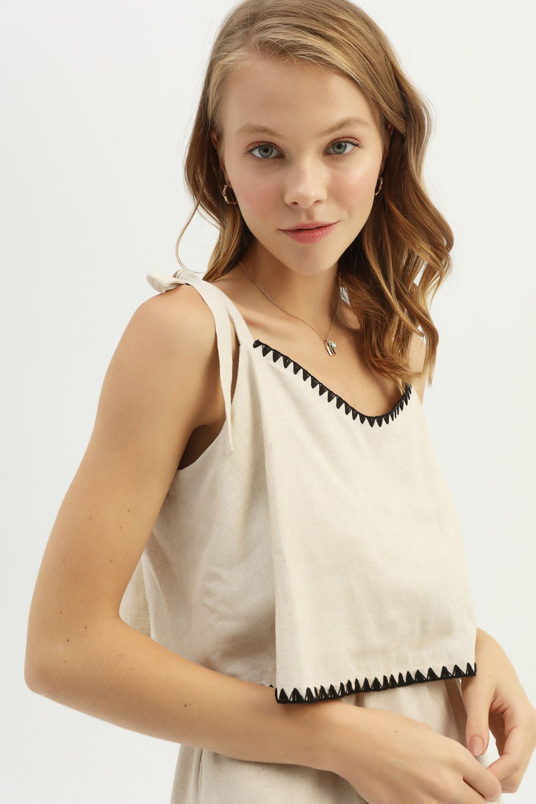 Askılı  Keten Elbise Naturel