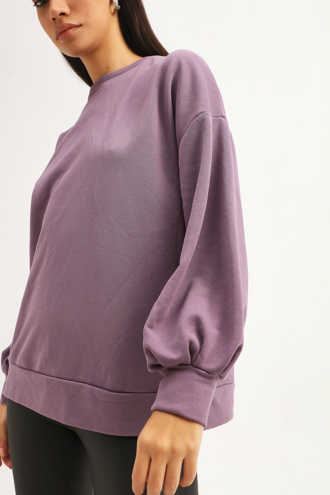 Sırt Dekolteli Oversize Sweatshirt Koyu Lila