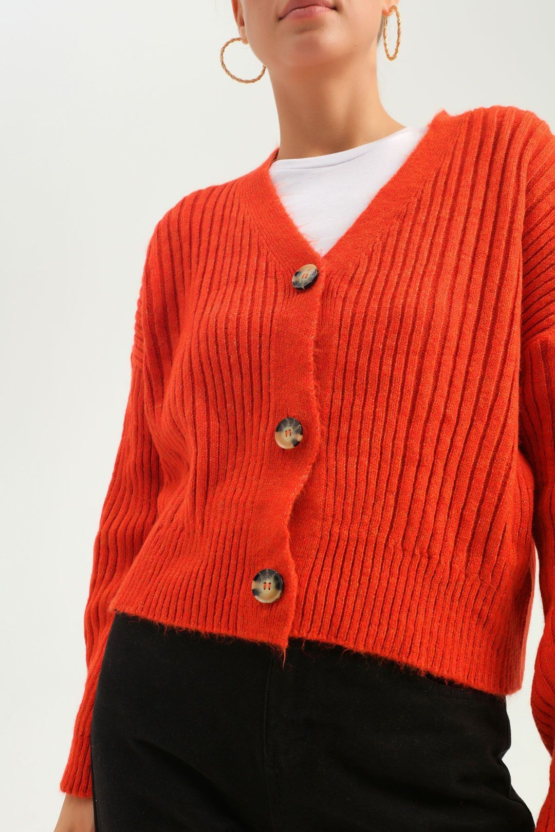 Düğmeli Hırka Turuncu