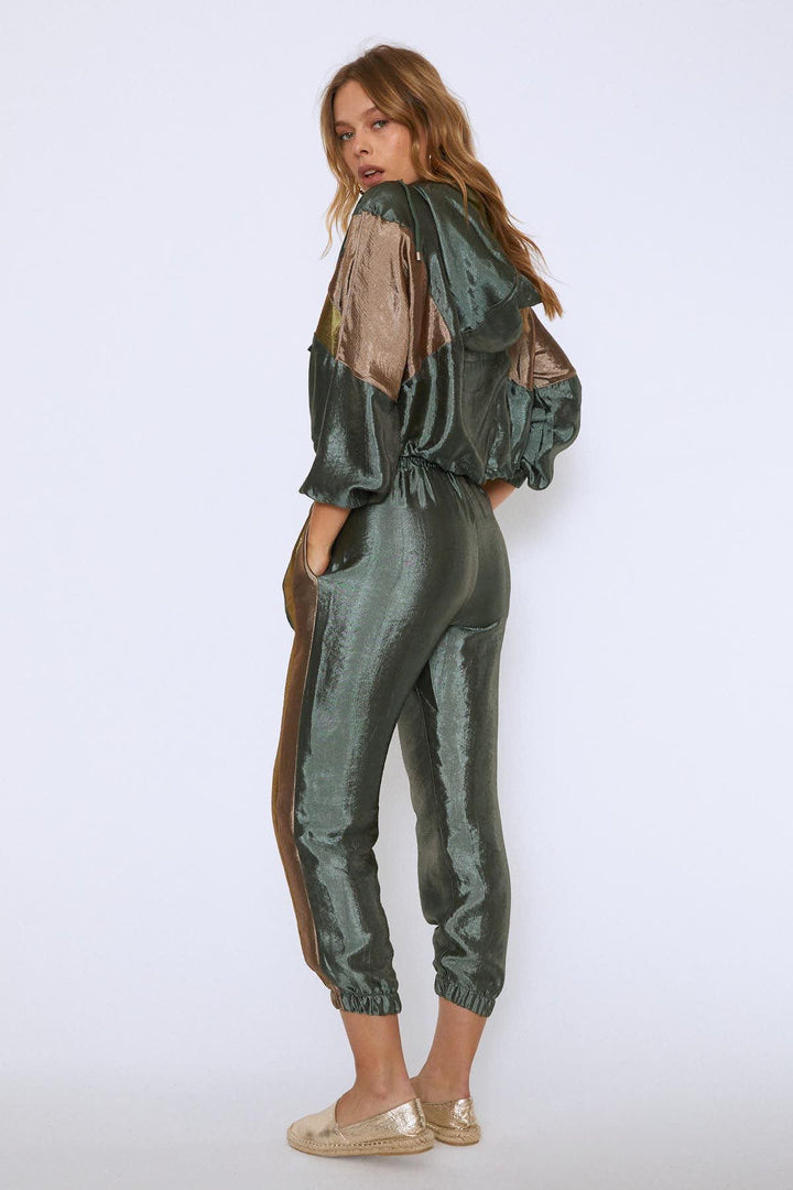 Shiny Striped Jogger Pants Khaki