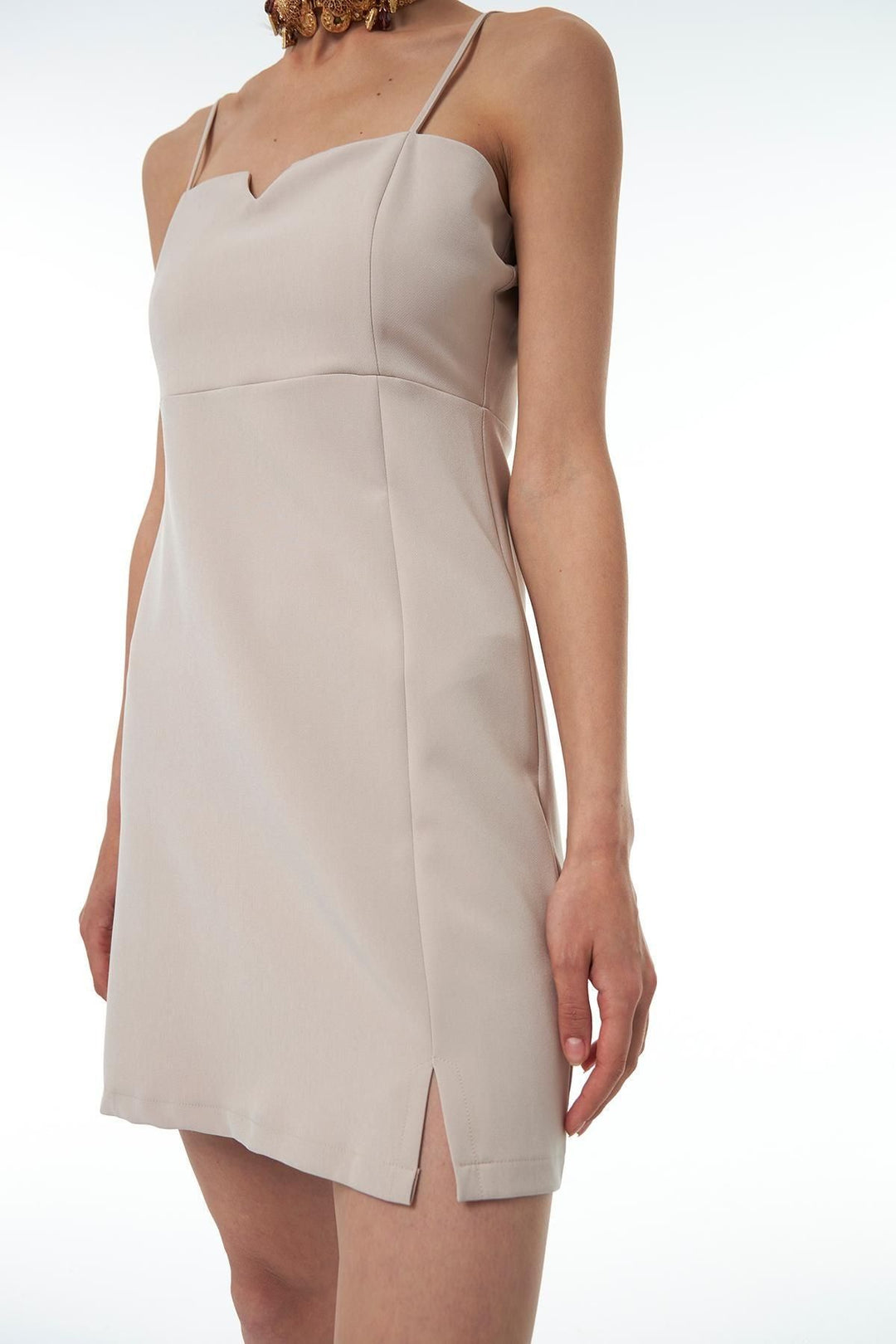 Strap Slit Mini Dress Stone