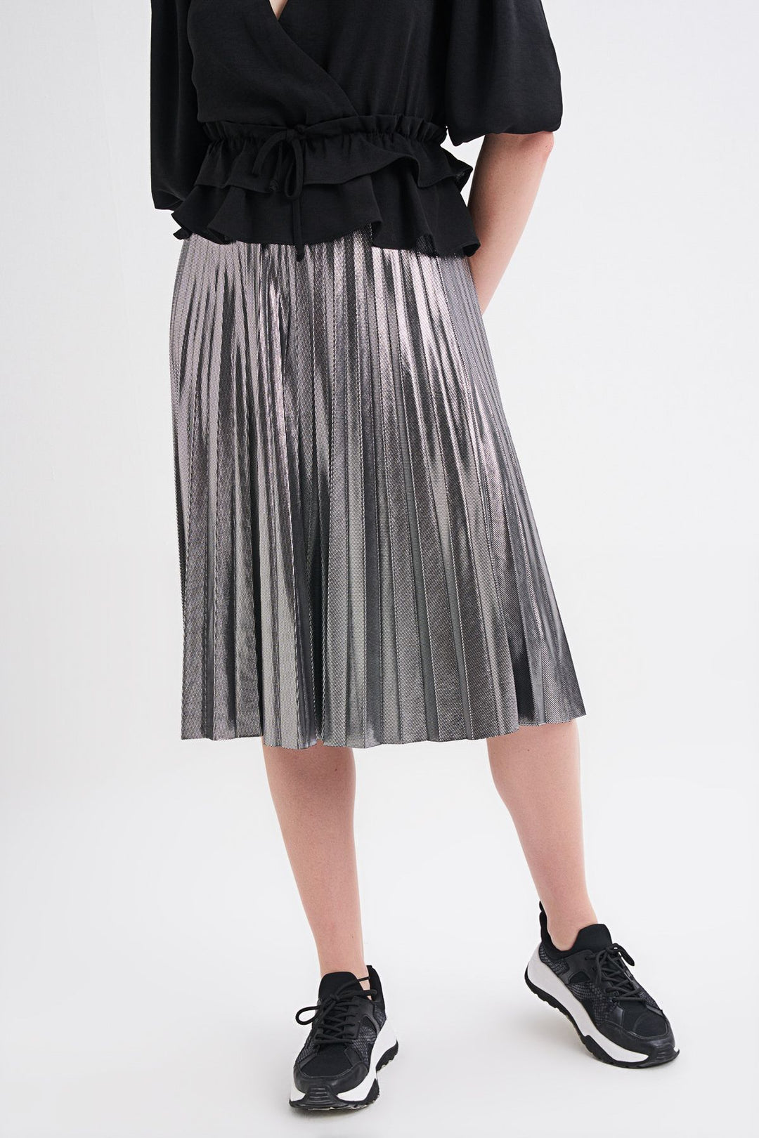Pleated Midi Skirt Silver