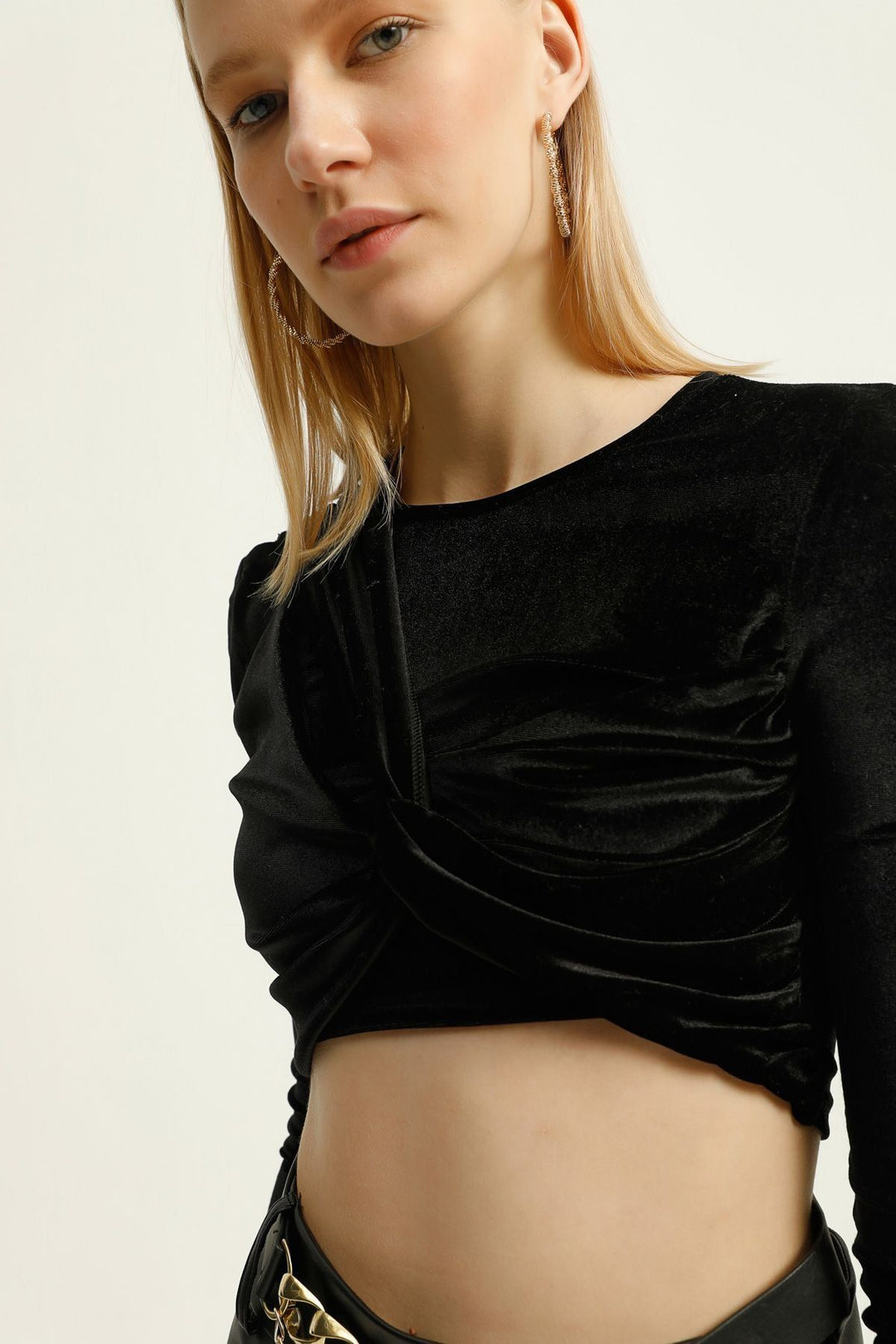 Double Breasted Crop Blouse Black