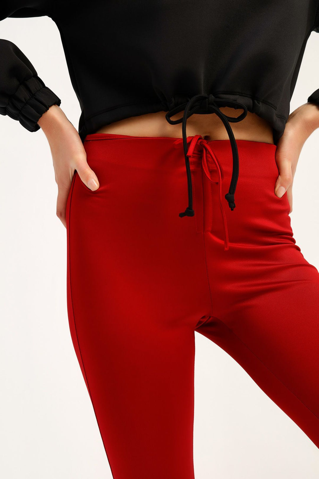 Bağcık Detaylı Yüksek Bel Tayt Bordo