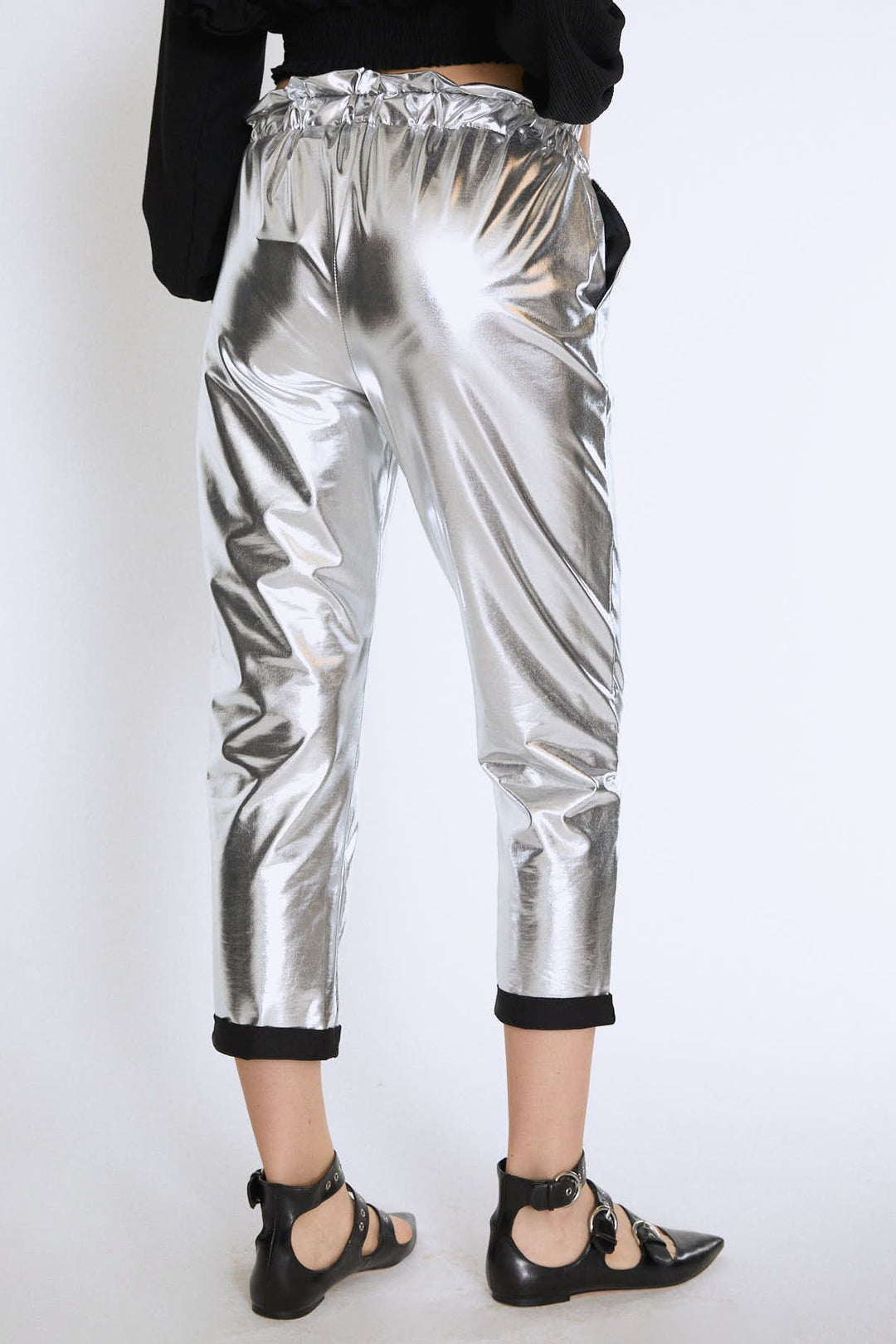 Tie Waist Pocket Jogger Pants Silver