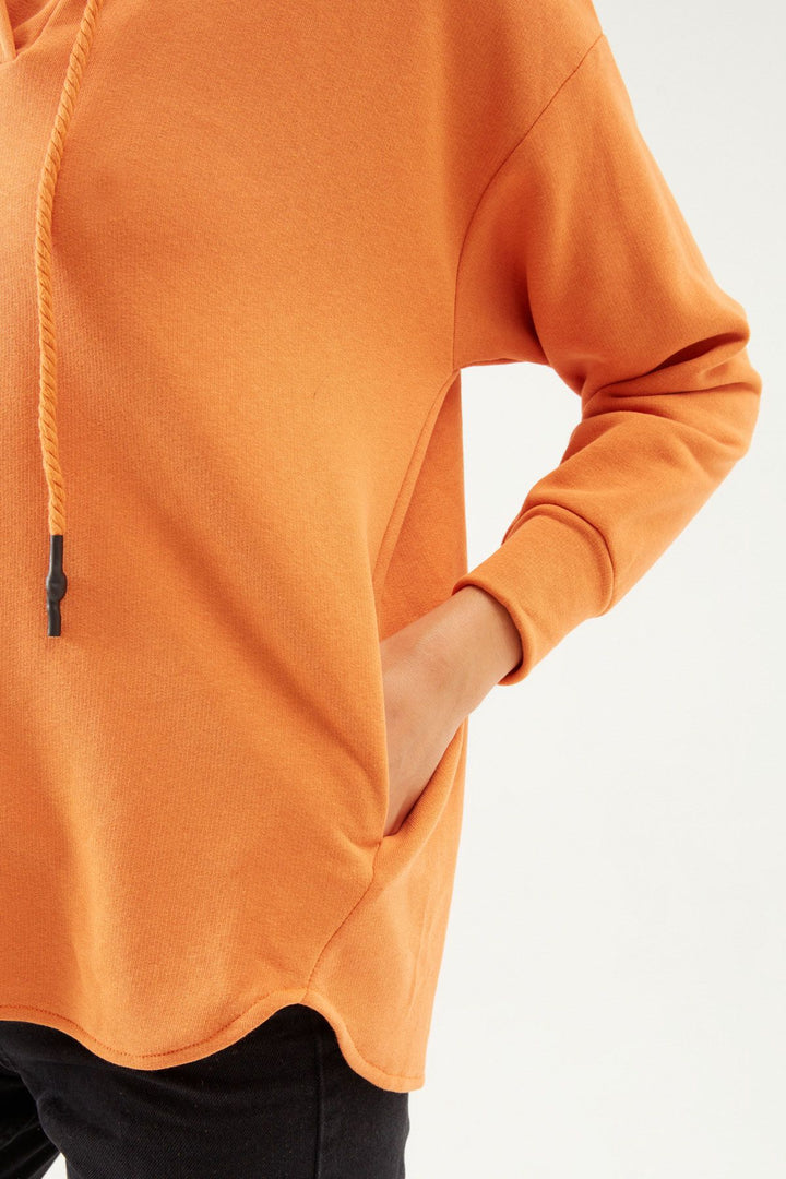 Kapüşonlu Oversize Sweatshirt Koyu Oranj