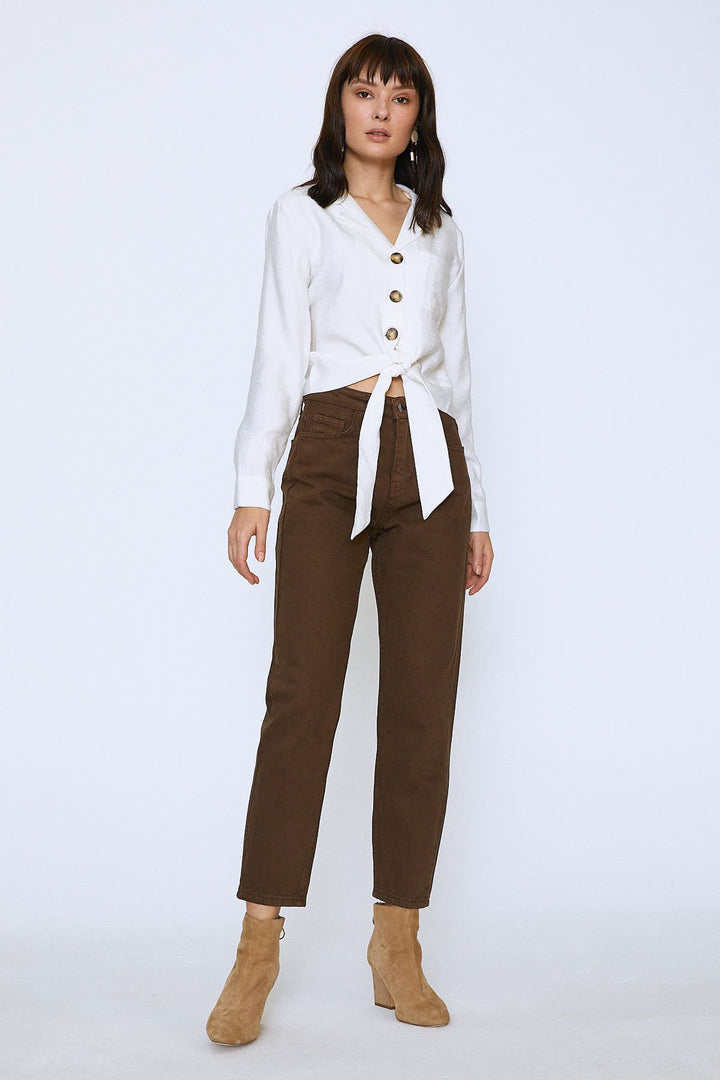 Gabardine Mom Jean Dark Brown