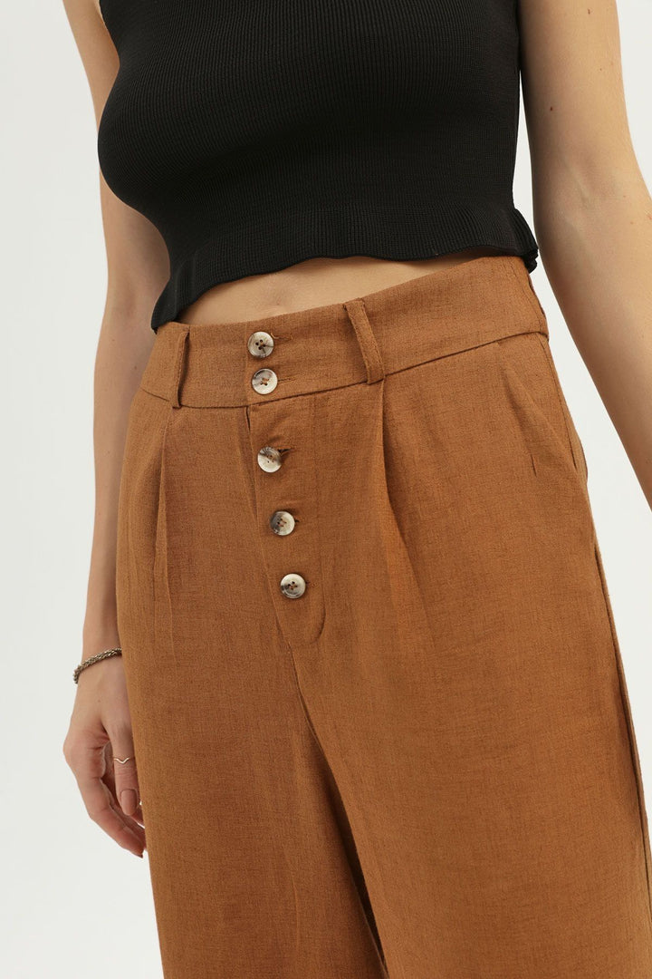 Linen Loose Trousers Brown
