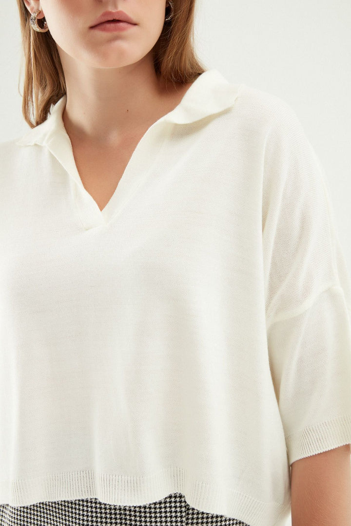 Oversize Polo Yaka Triko Ekru