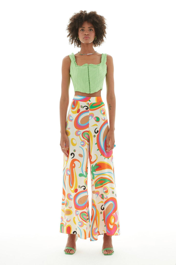 Desenli Bol Paça Pantolon Turuncu