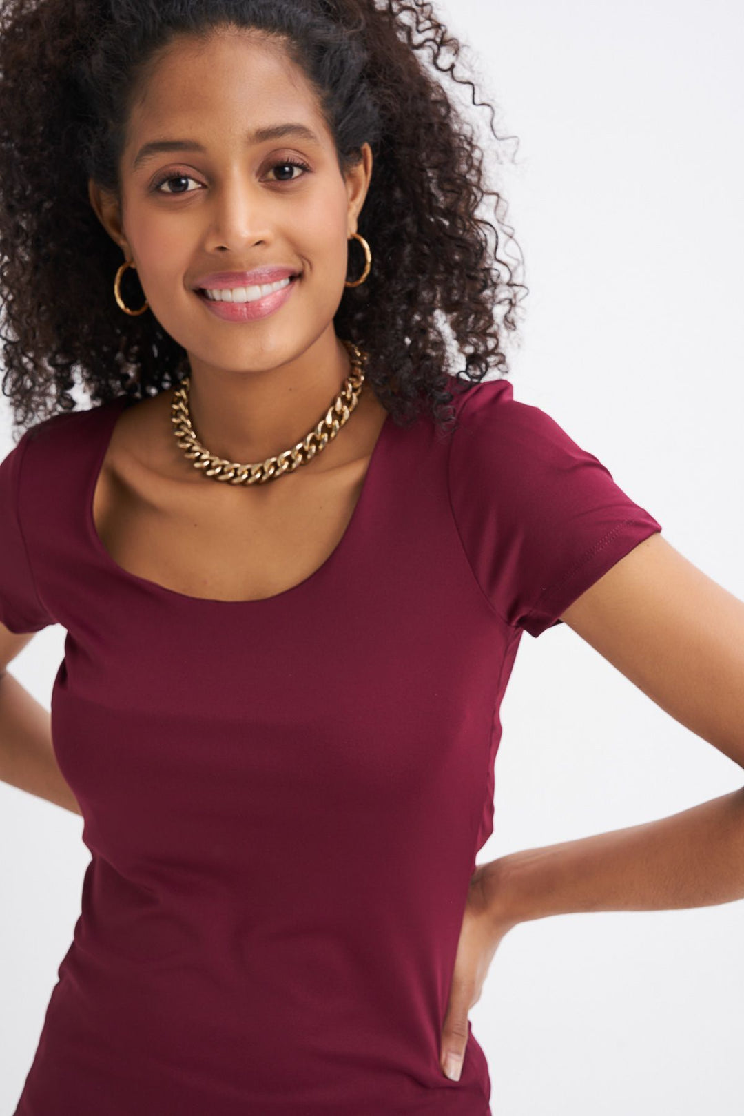 Short Sleeve Basic Blouse Plum