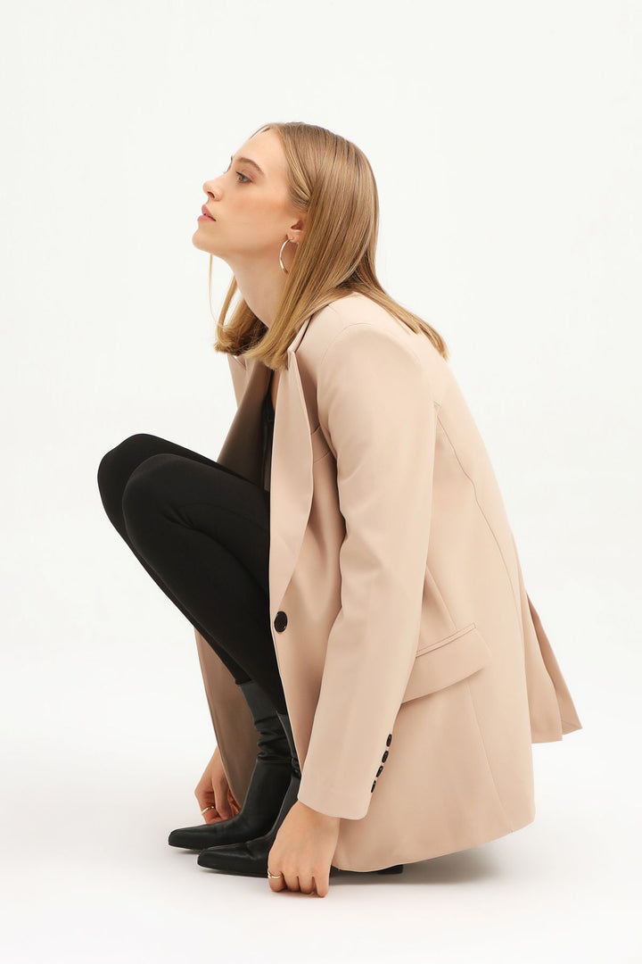 Single Button Blazer Jacket Beige