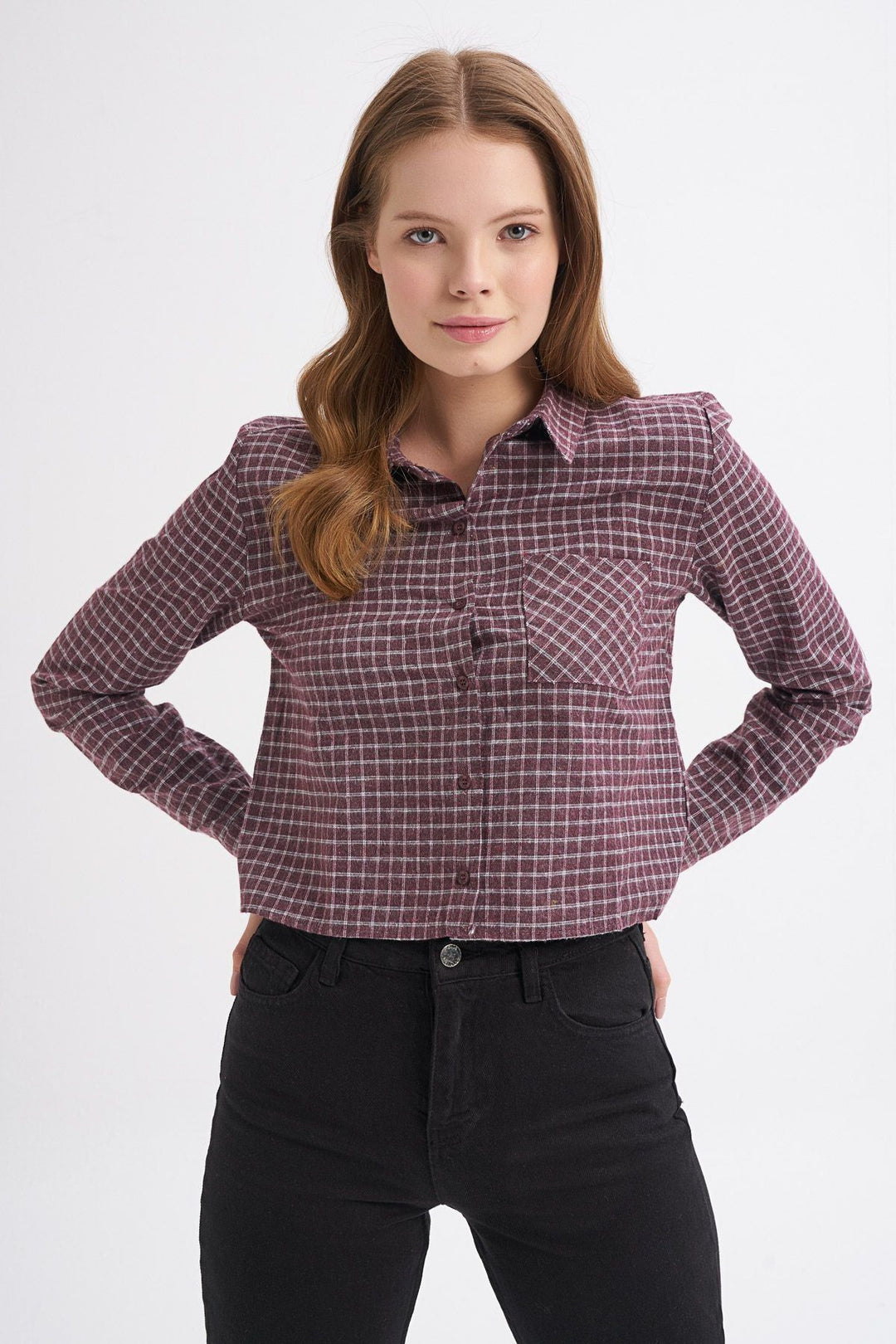 Tek Cepli Ekose Gömlek Bordo