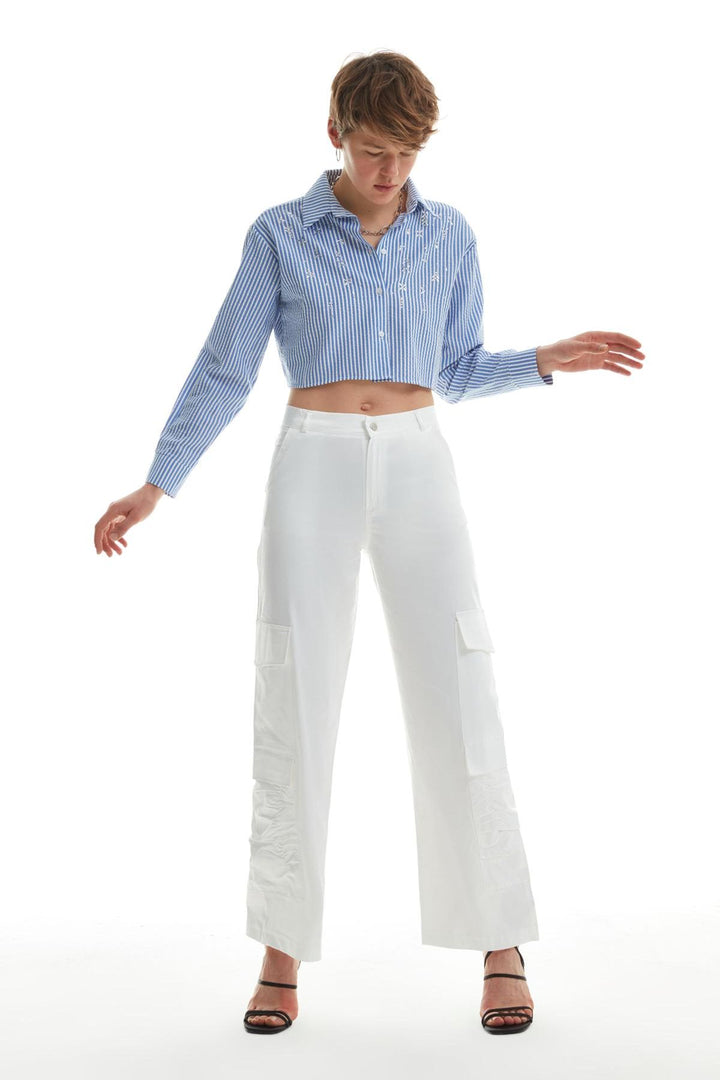 Striped Crop Shirt Blue