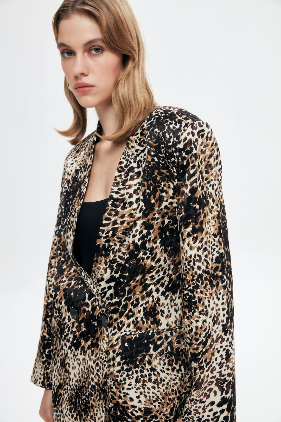 Leopard Patterned Oversize Blazer Jacket Brown
