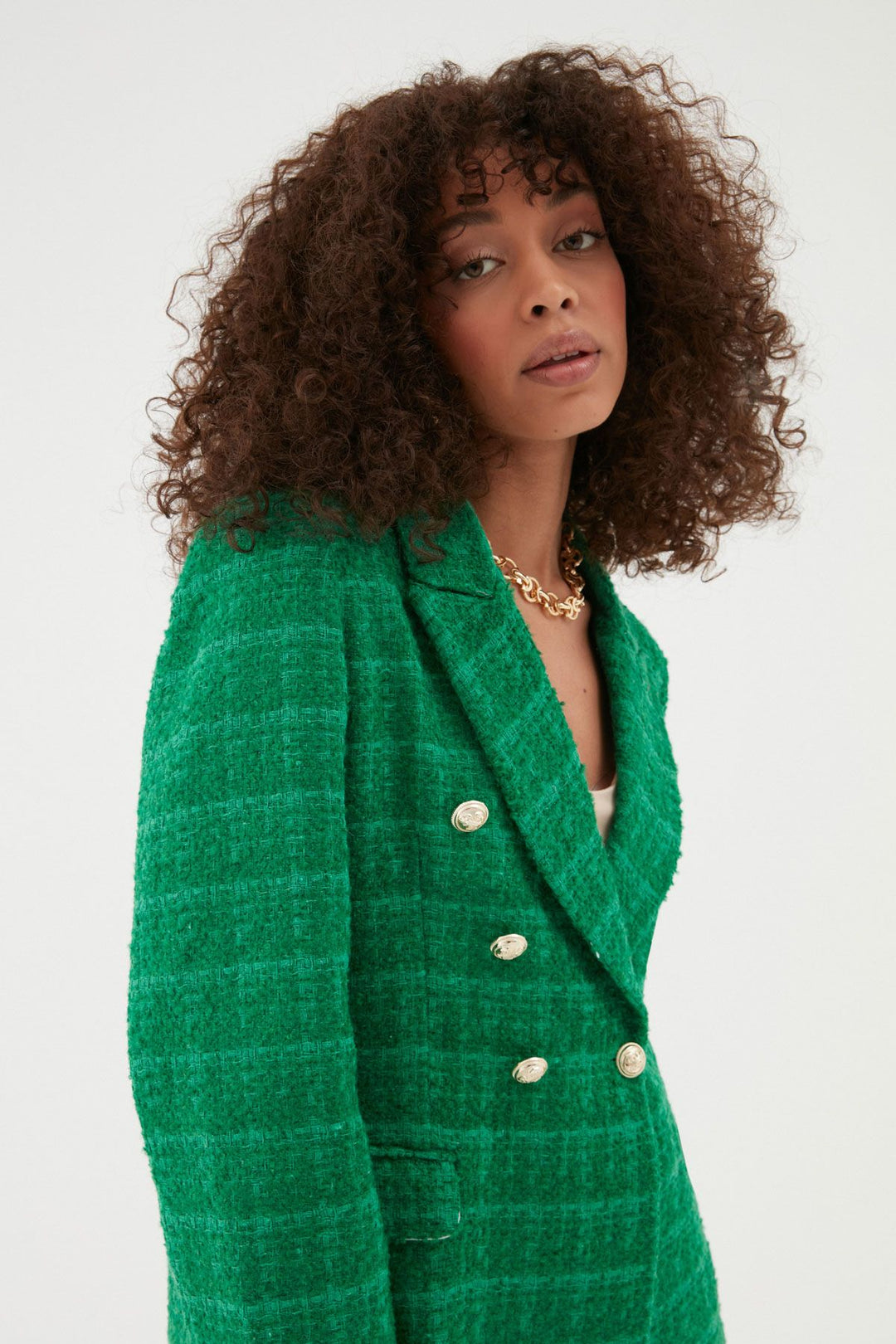 Kruvaze Tüvit Blazer Ceket Yeşil