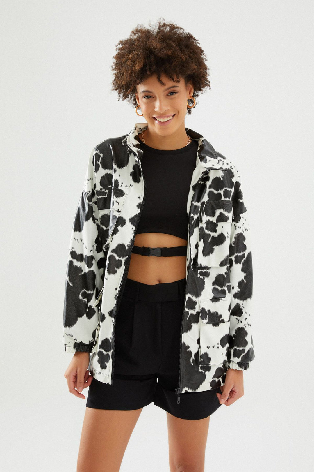 Patterned Belted Raincoat Black
