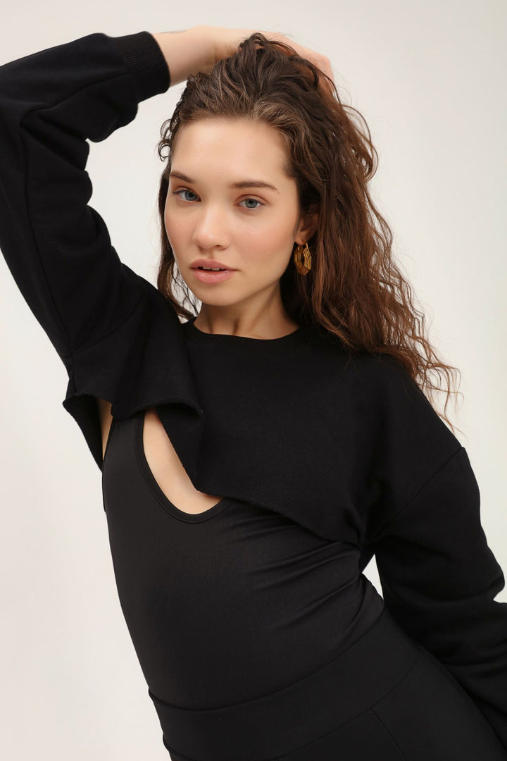 Bolero Sweatshirt Bodysuit Siyah
