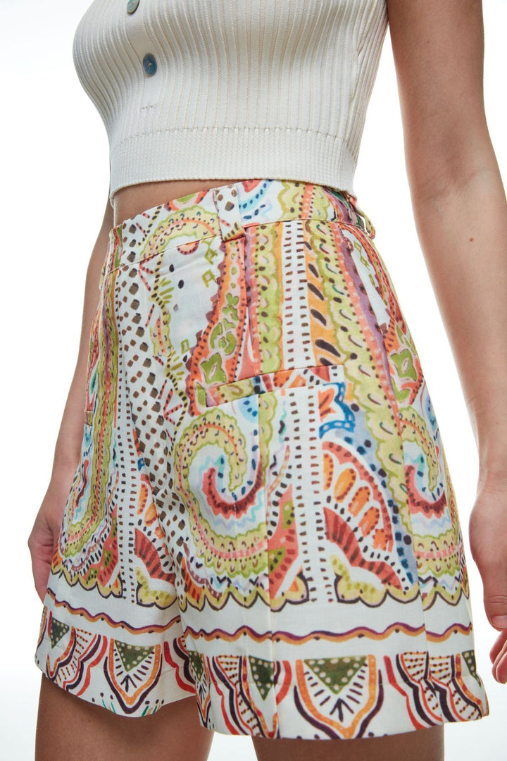 Patterned Mini Shorts Natural