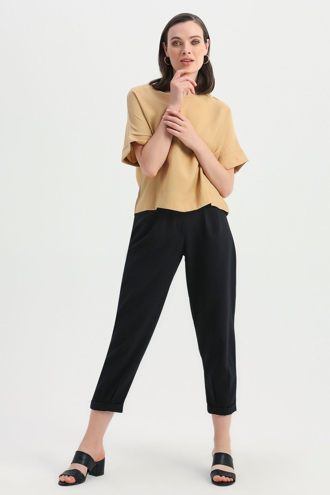 Three Quarter Sleeve Blouse Camel