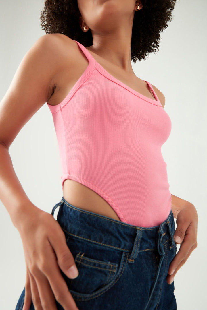 Strap Decollete Bodysuit Candy Pink