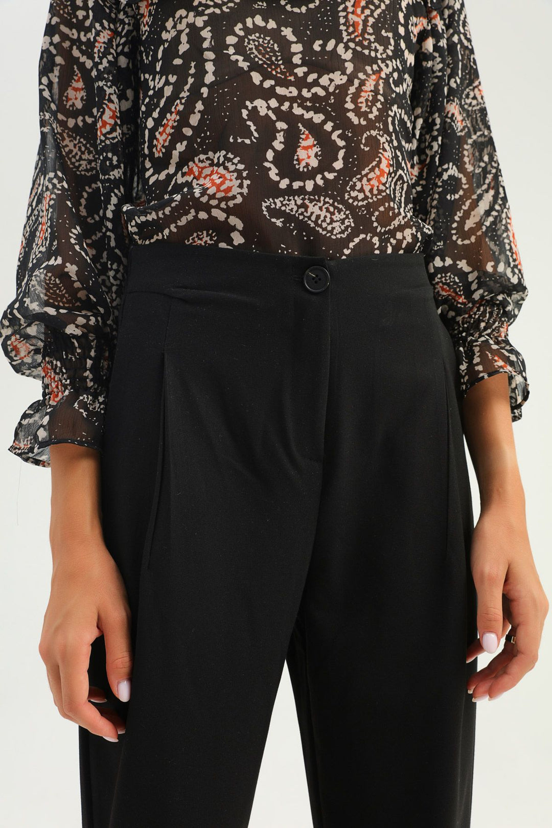 Yüksek Bel Beli Lastikli Pantolon Siyah