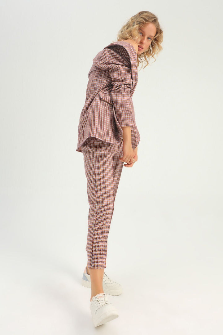 Çizgili Kemerli Pantolon Lila