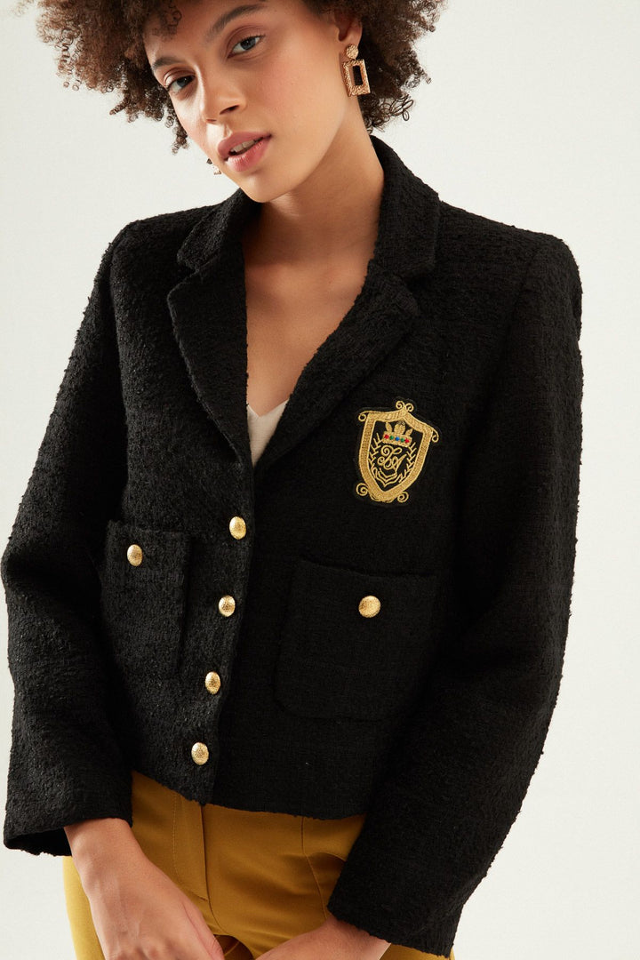 Coat of Arms Tweed Blazer Black