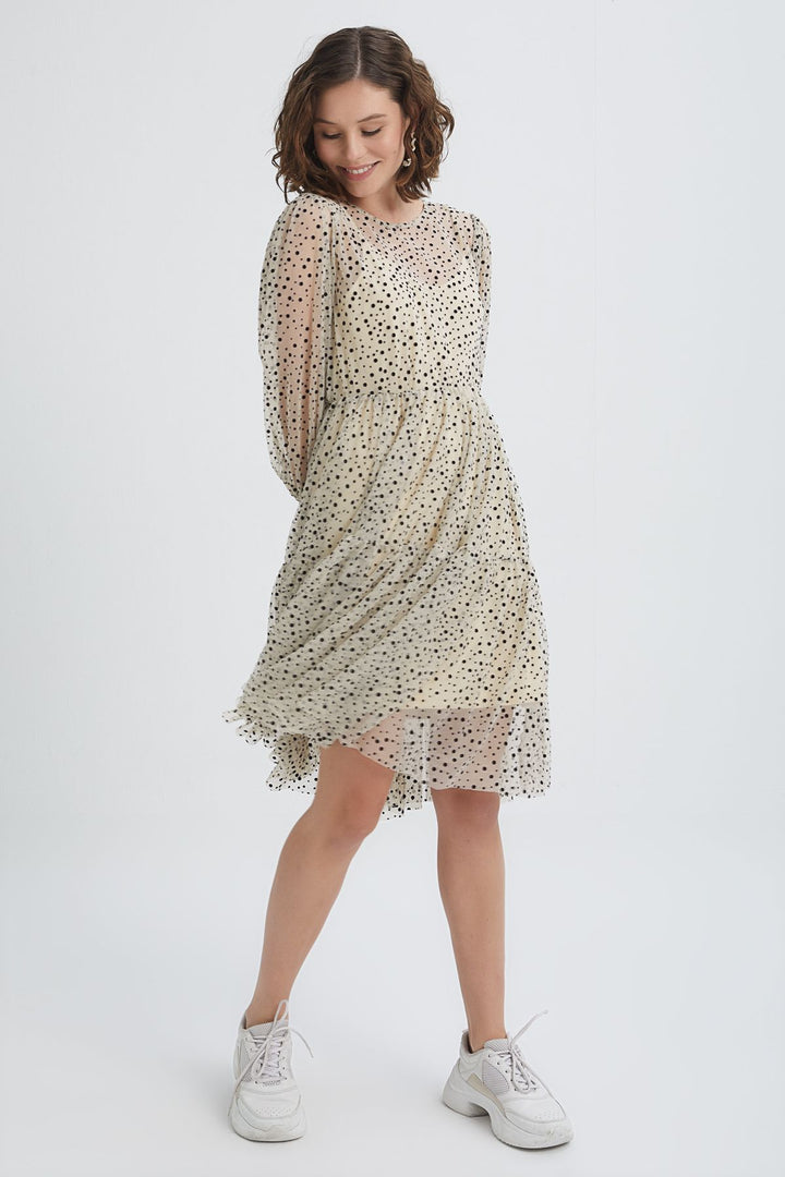 Long Sleeve Midi Dress Beige