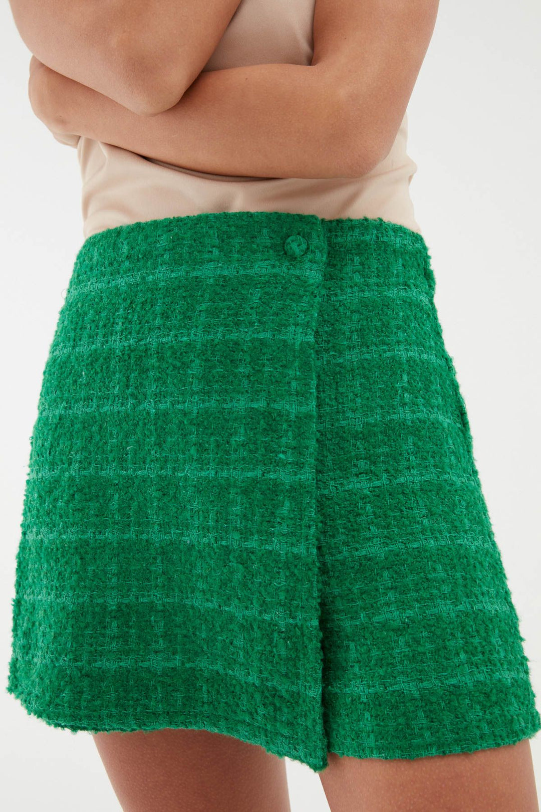 Tweed Patterned Mini Short Skirt Green