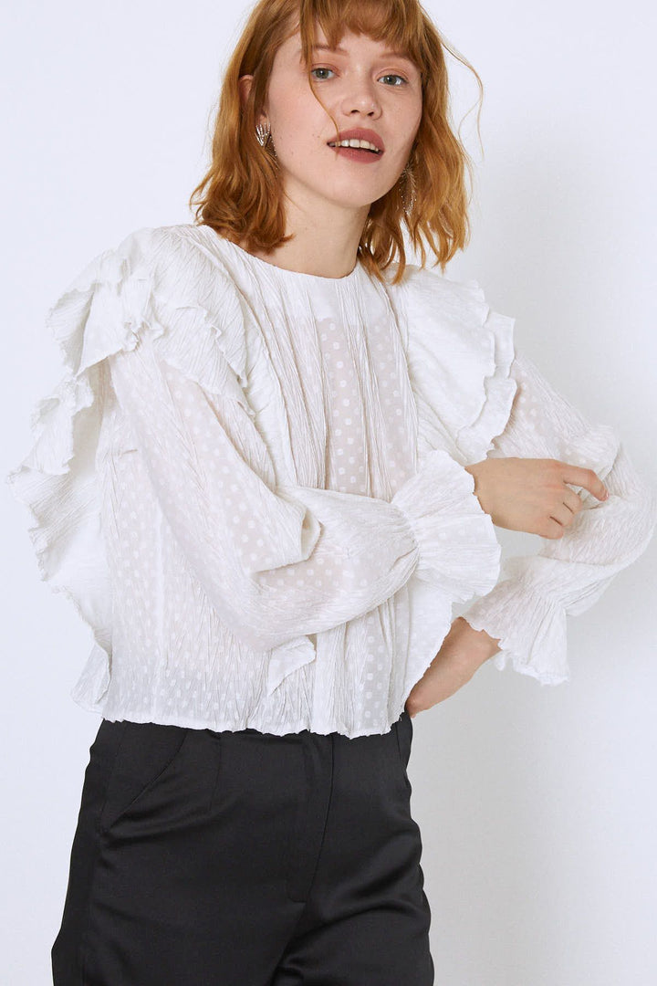 Frilled Long Sleeve Blouse Ecru