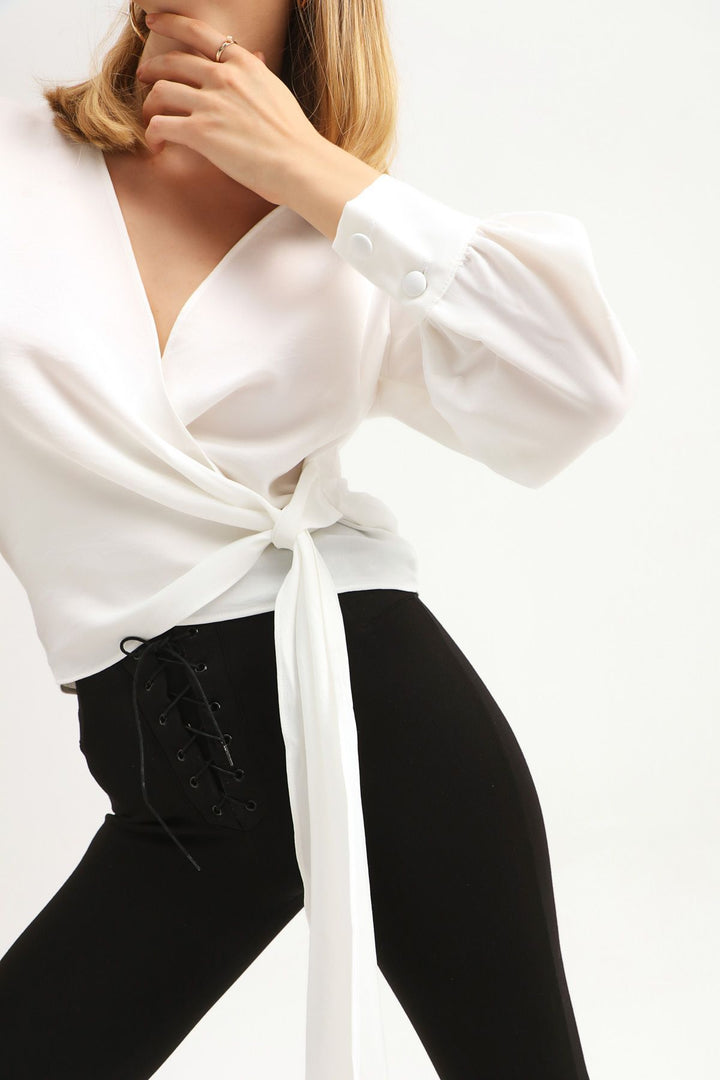 Double Breasted Collar Blouse Ecru