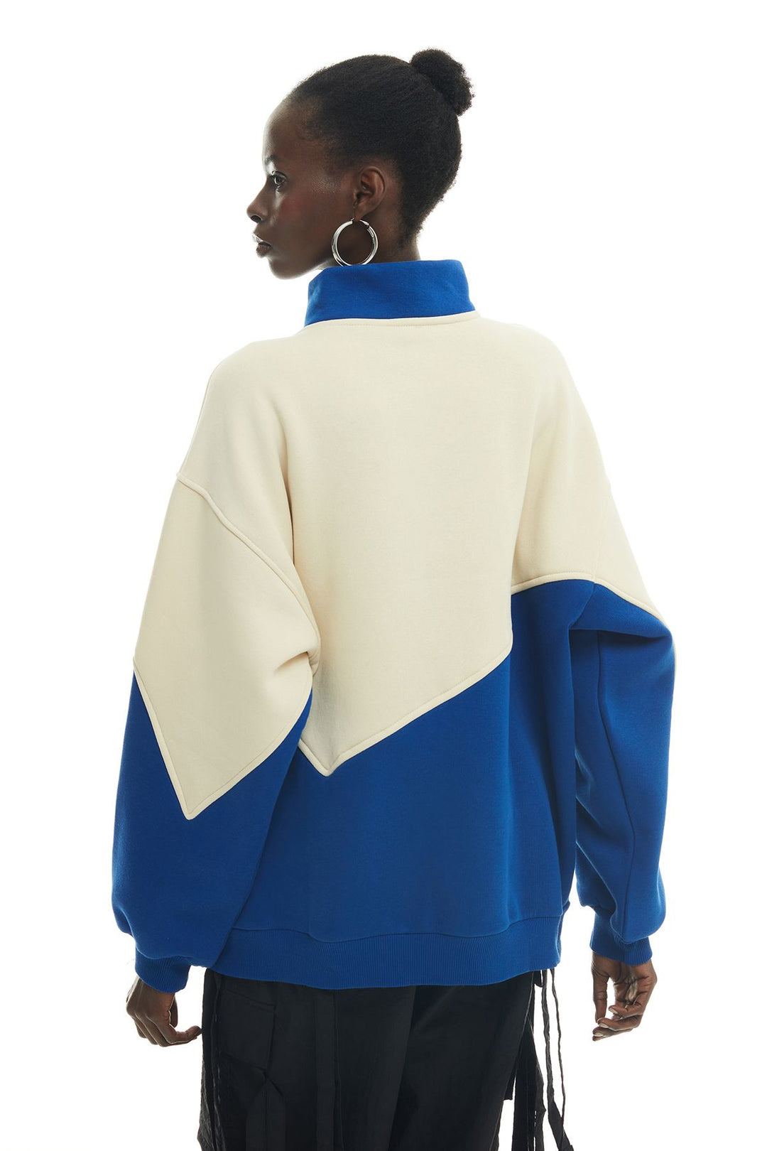 Stand Up Collar Printed Sweatshirt Beige