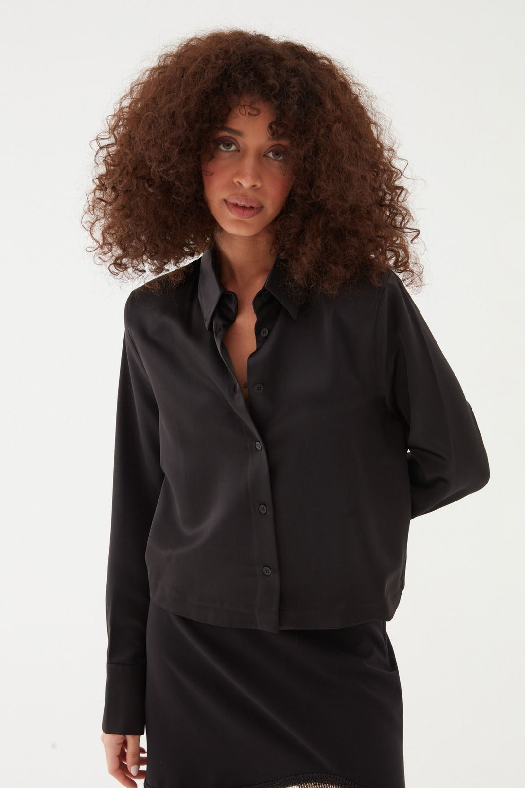 Satin Shirt Black With Wadding Sleeves