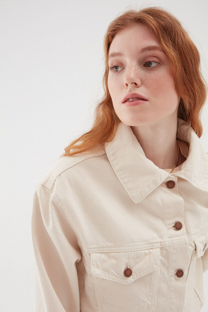 Crop Denim Jacket Bone