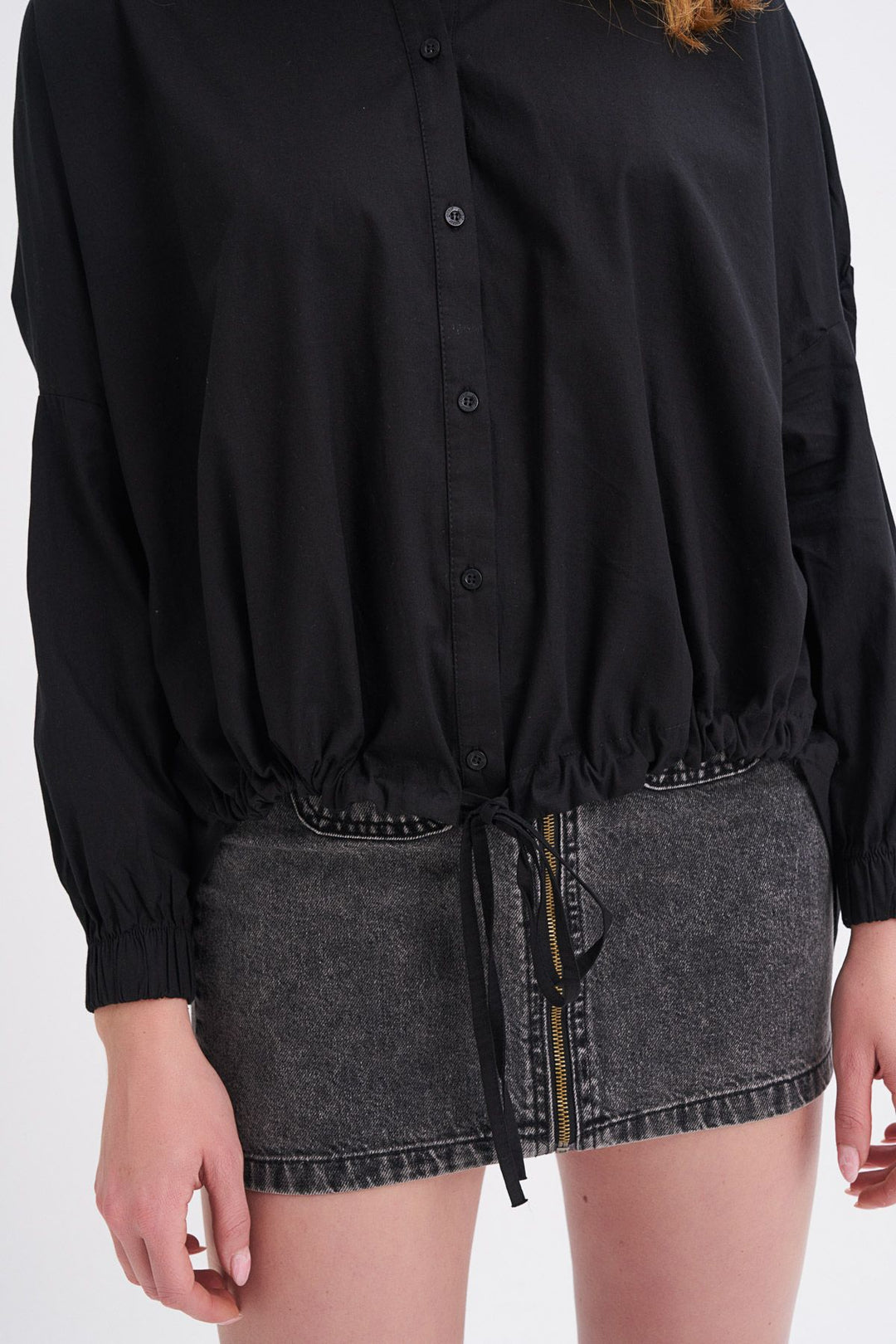 Tie Front Oversize Shirt Black