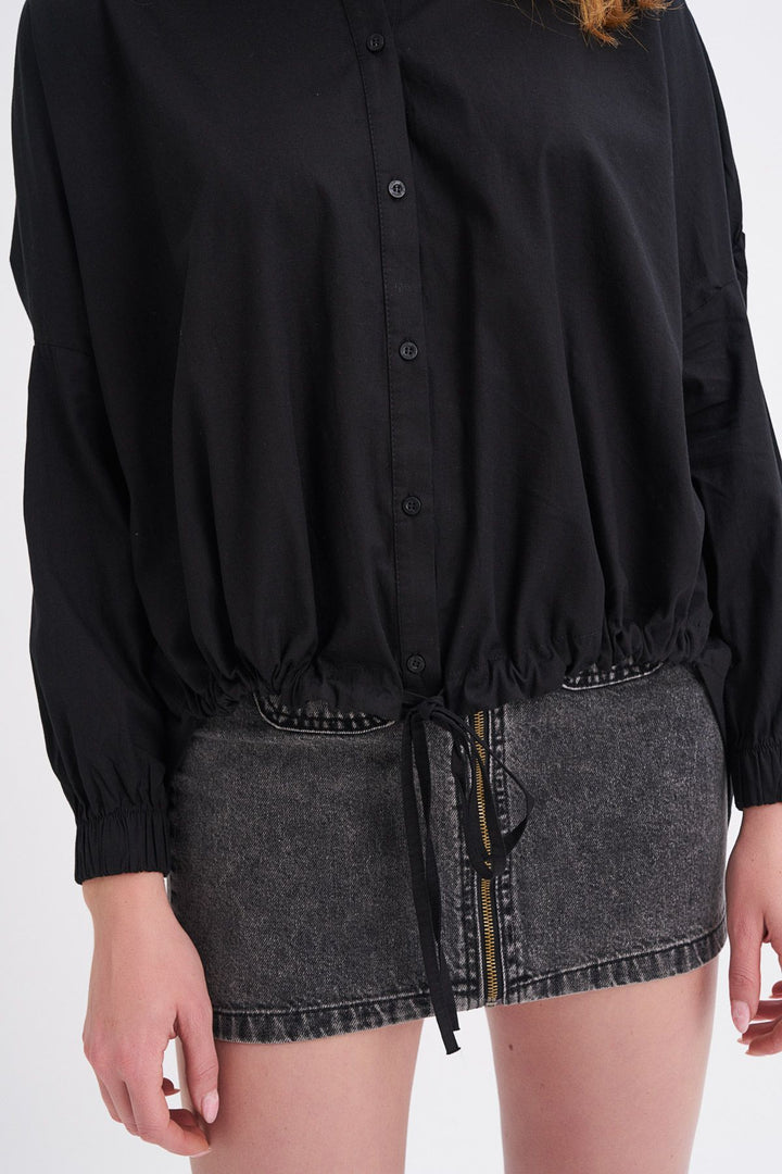 Tie Front Oversize Shirt Black