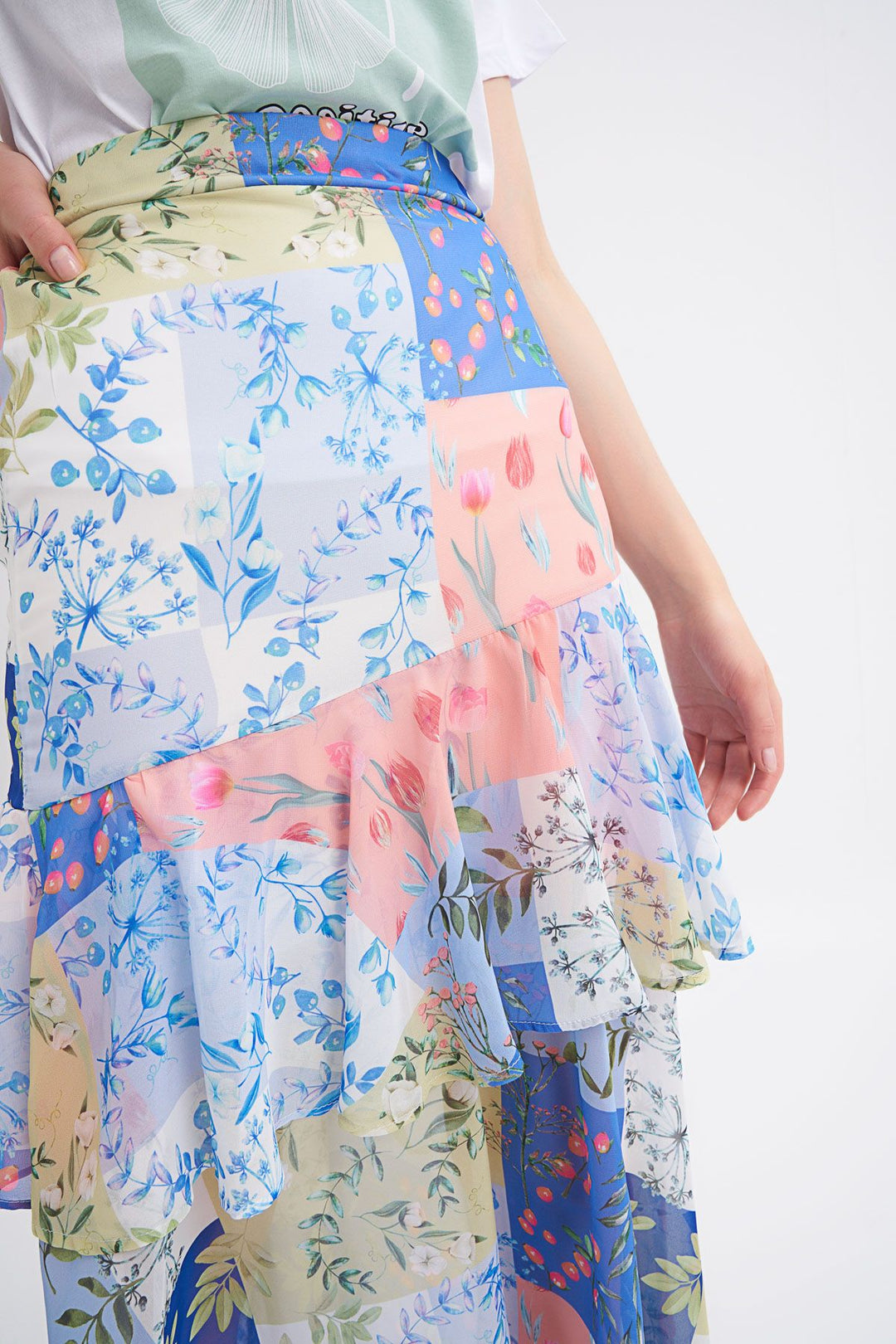 Patterned Ruffle Skirt Indigo