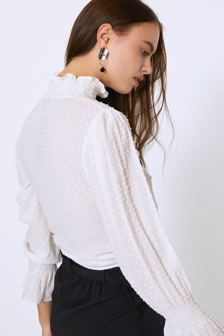 Tie Waist Long Sleeve Blouse Ecru