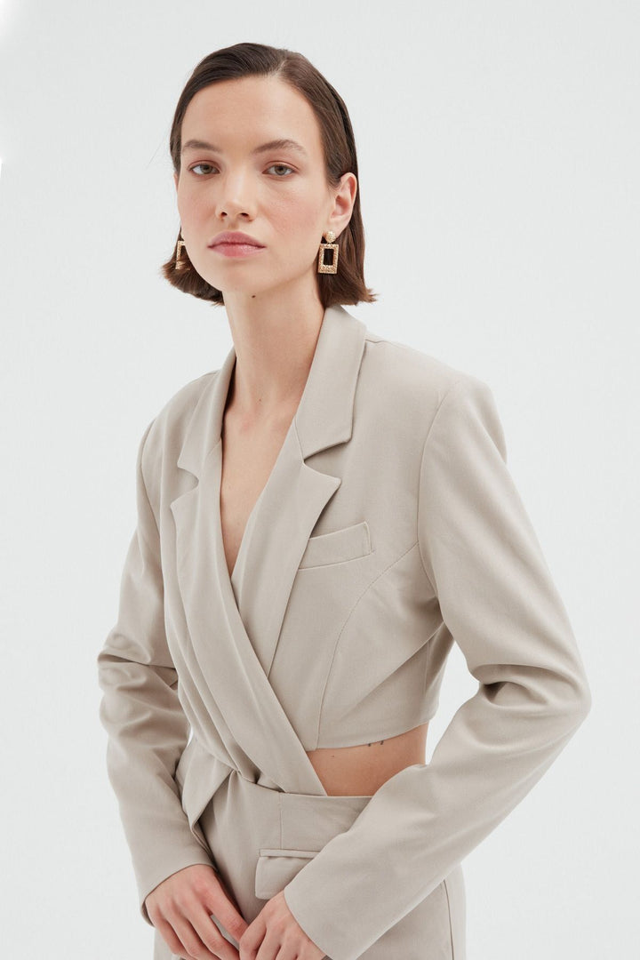 Cut Out Ceket Elbise Taş