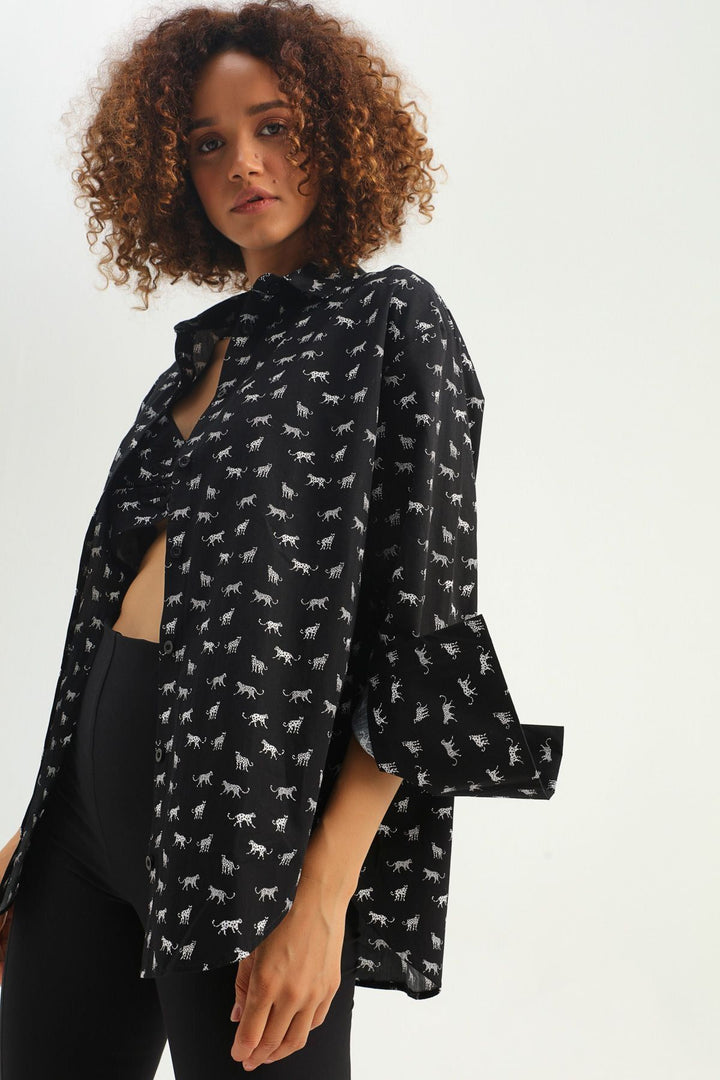 Patterned Bustier Shirt Black