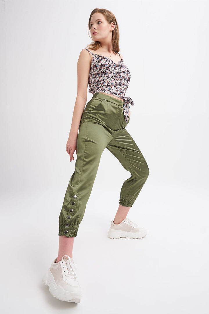 Snap Fastened Jogger Trousers Khaki